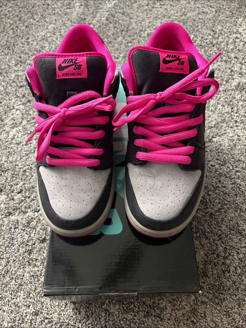 Nike Women’s Dunk Low Sneakers in Black, Gray & Hot Pink